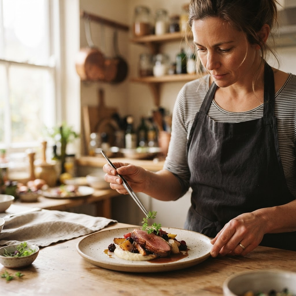 A MAS PREP chef plating a refined dish